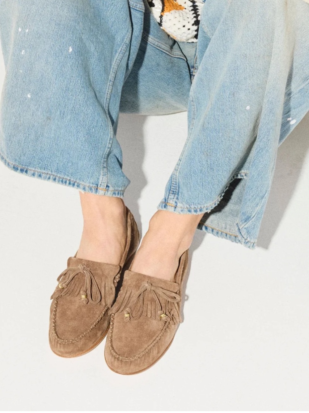 Freda Salvador Refined Celeste Suede Fringe Tassel Loafers in Sesame Size 11